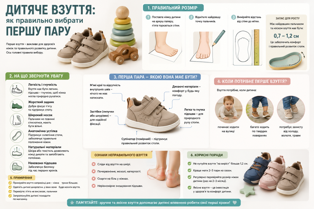 Інфографіка про вибір першого взуття для дитини